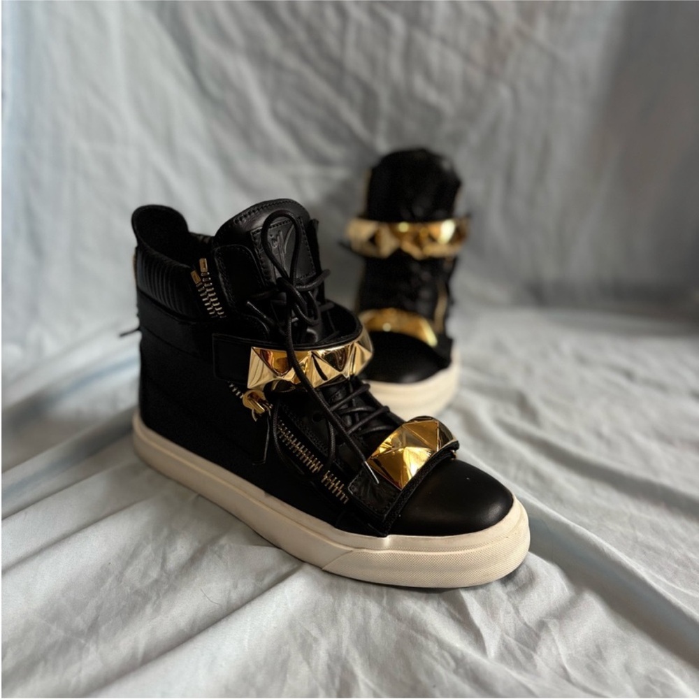 Giuseppe Zanotti Black and Gold Studded Sneakers